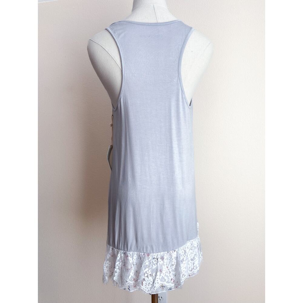 NEW Women's Gray Lace Trim Sleeveless Tank Top Large Lace Tunic Swim Coverup - Picture 2 of 6